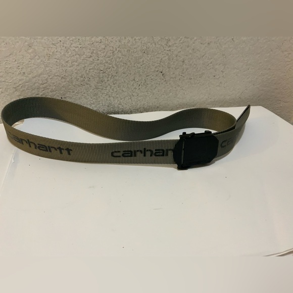 CARHARTT thick WEBBED canvas belt ONE SIZE adjustable SPELLOUT gray work - Picture 1 of 5